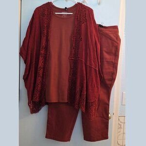 3pc TORRID set capri, ruana, tee, copper brown